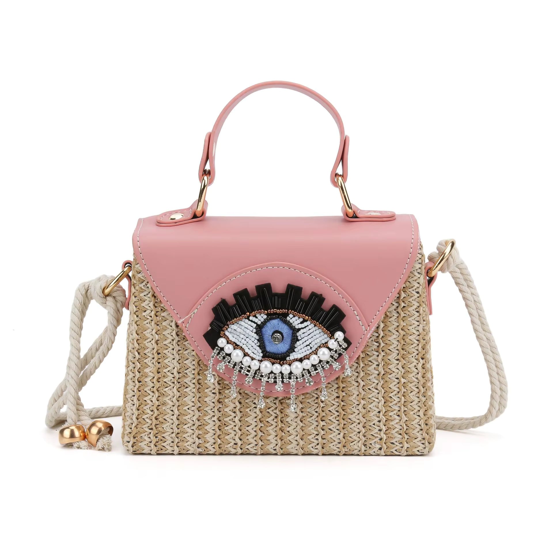 Straw Bag with Evil Eye Accent