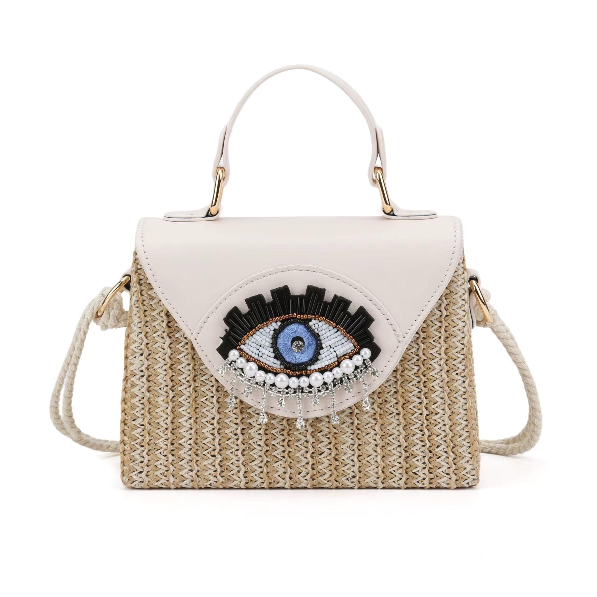 Straw Bag with Evil Eye Accent