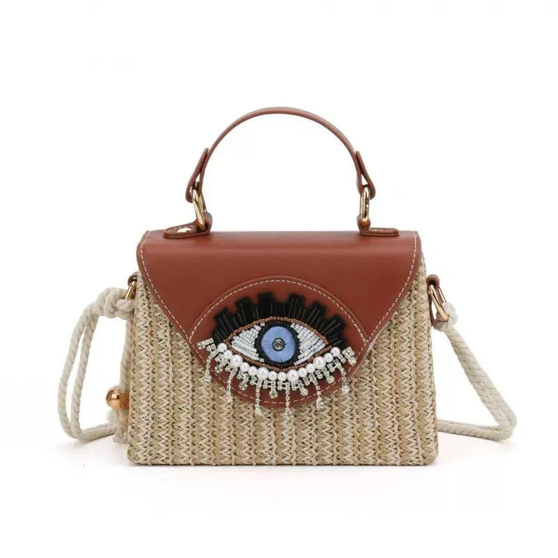 Straw Bag with Evil Eye Accent